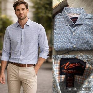 Egara Men's Slim Fit Stretch Easy Care button-down Dress Shirt Blue floral XL